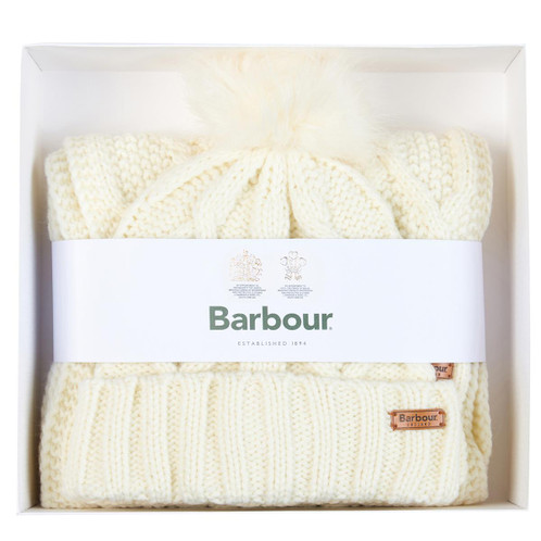Cream Barbour Womens Ridley Beanie and Scarf Gift Set