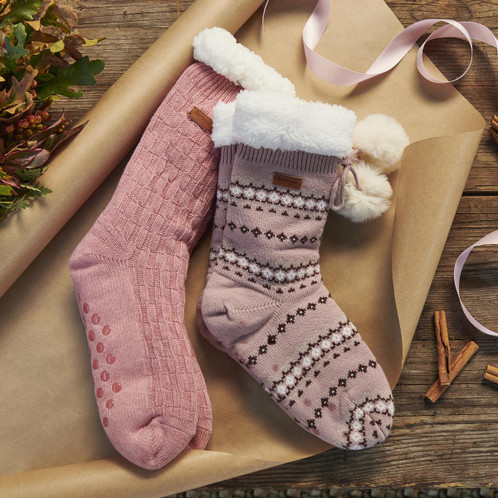 Dusty Pink Barbour Womens Cable Knit Lounge Socks Lifestyle