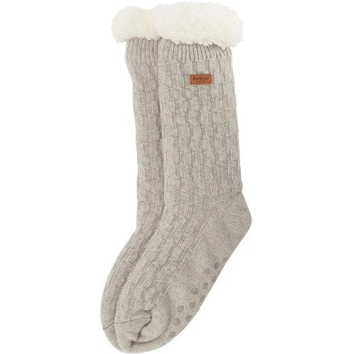 Light Grey Marl Barbour Womens Cable Knit Lounge Socks