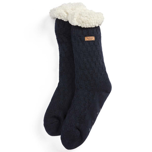 Navy Barbour Womens Cable Knit Lounge Socks