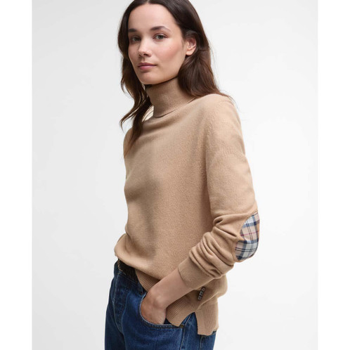 Pale Camel/Hessian Barbour Womens Pendle Roll Collar Jumper Front