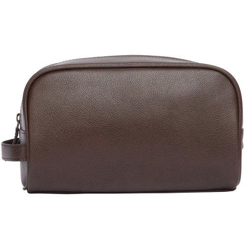 Dark Brown Barbour Mens Leather Washbag Back