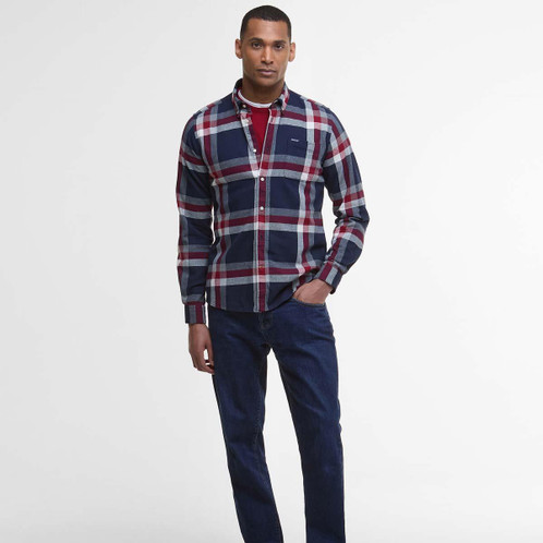 Navy/Red Barbour Mens Folley Tailored Shirt Front