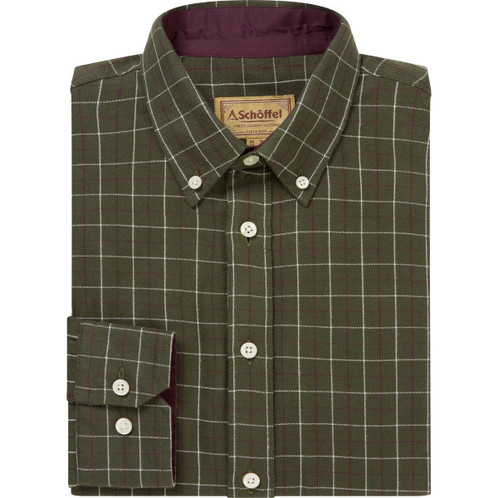 Woodland/ Wine/Ecru Schoffel Mens Aldeburgh Tailored Shirt