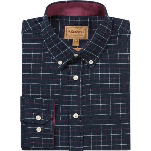 Navy/Red/Ecru Schoffel Mens Aldeburgh Tailored Shirt
