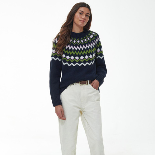 Navy Barbour Womens Chesil Knit Jumper On Model