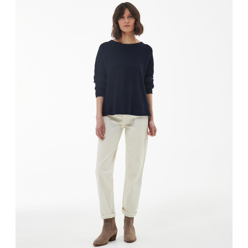 Navy Barbour Womens Marine Knit Jumper On Model