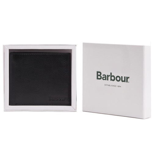 Black/Classic Barbour Mens Colwell Leather Billfold Wallet