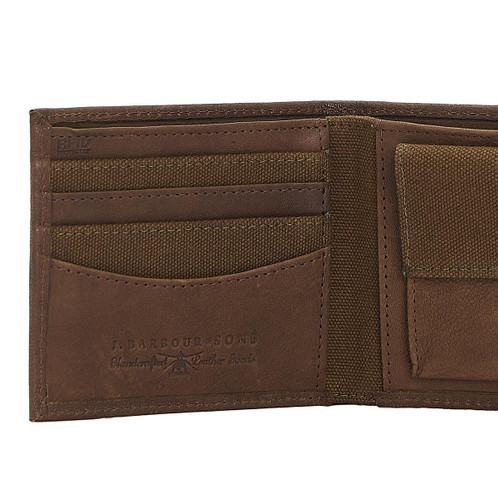 Dark Brown Barbour Mens Padbury Billfold Wallet Open