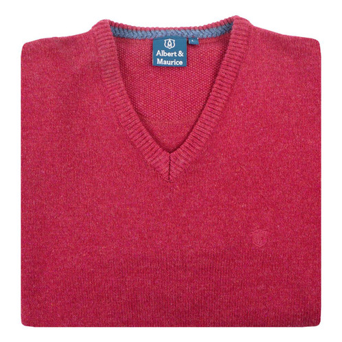  Albert and Maurice Mens Eastnor Raspberry Lambswool V Neck Jumper