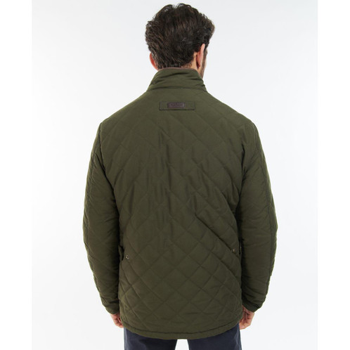 Dark Olive Barbour Mens Waterproof Shoveler Quilted Jacket Rear