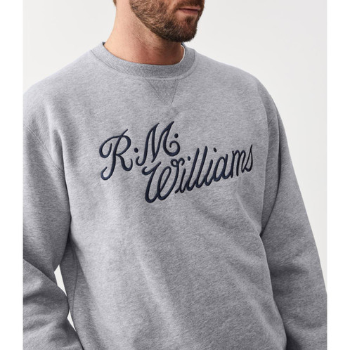 Grey/Blue R. M. Williams Mens Script Crew Neck Chest