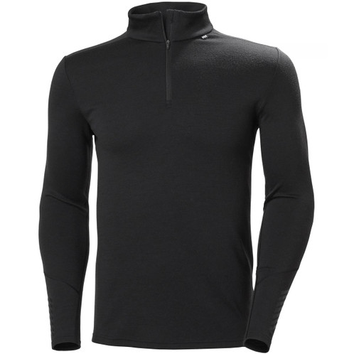 Black Helly Hansen Mens Lifa Merino Midweight 1/2 Zip Base Layer