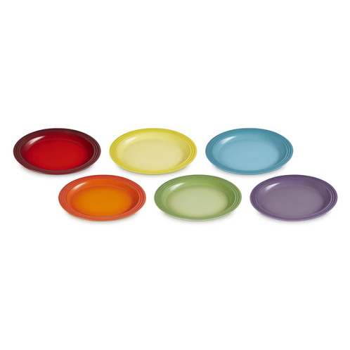 Le Creuset Stoneware Rainbow Set Of 6 Dinner Plates