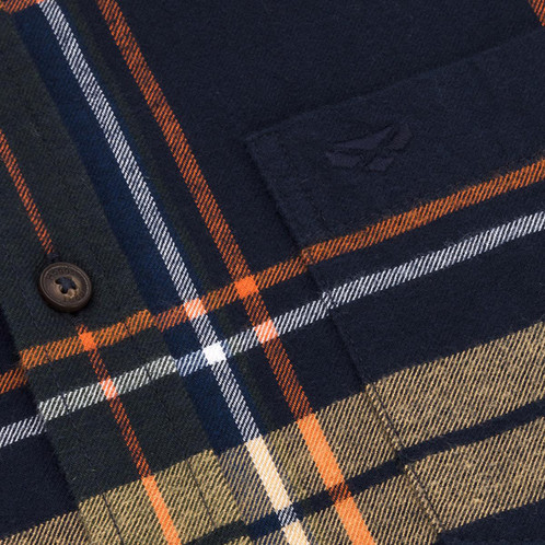 Navy Hoggs Of Fife Mens Coll Cotton Twill Check Shirt Detail