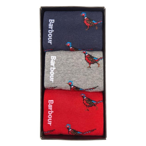 Navy/Grey/Red Barbour Mens Pheasant Sock Gift Box