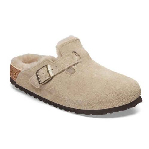Taupe Birkenstock Boston Shearling Suede Leather