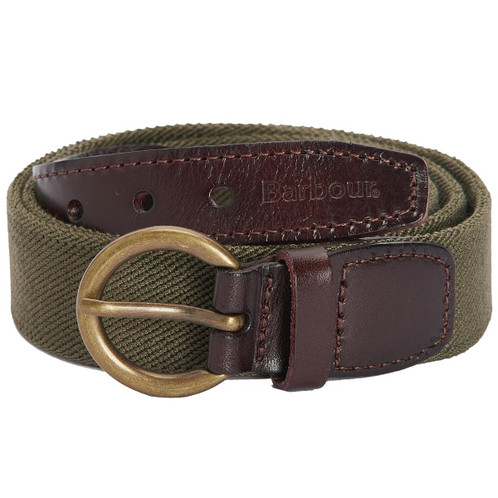 Khaki Barbour Womens Leather Webbing Belt