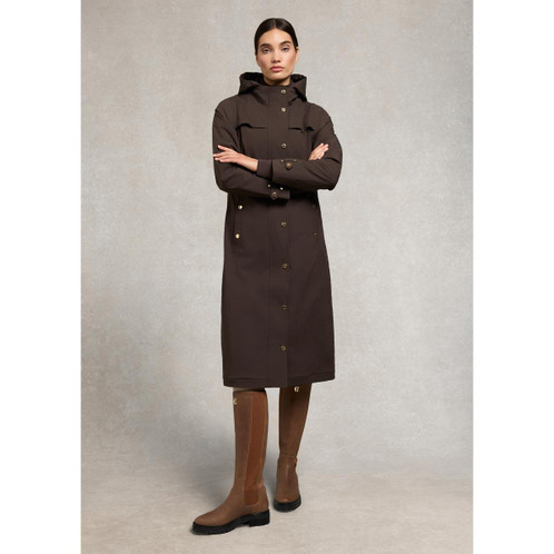 Chocolate Holland Cooper Womens Folgate Rain Coat On Model Fastened