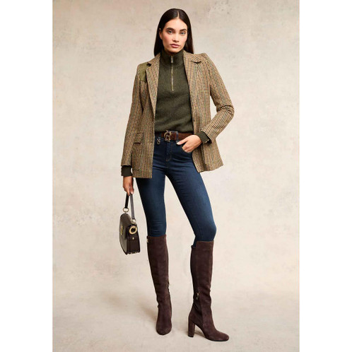 Forest Green Holland Cooper Womens Tori Quarter Zip Knitted Jumper On Model Full Outfit