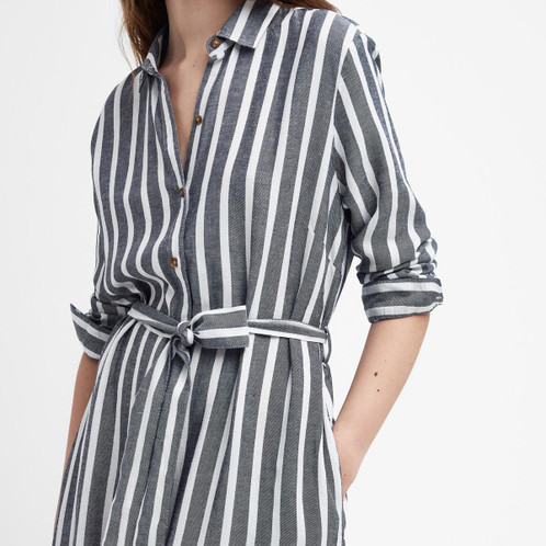 Navy Stripe Barbour Womens Annalise Maxi Dress On Model Detail