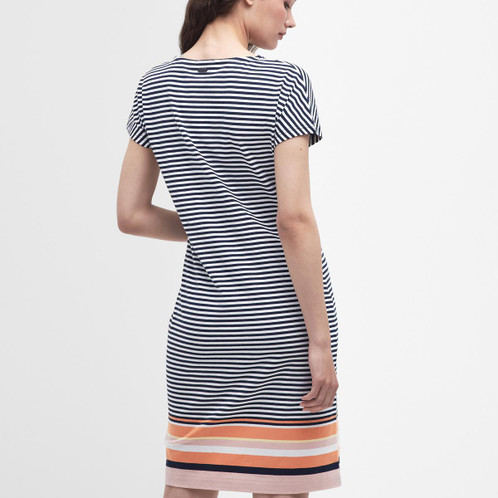 Navy Multistripe Barbour Womens Harewood Stripe Dress On Model Back