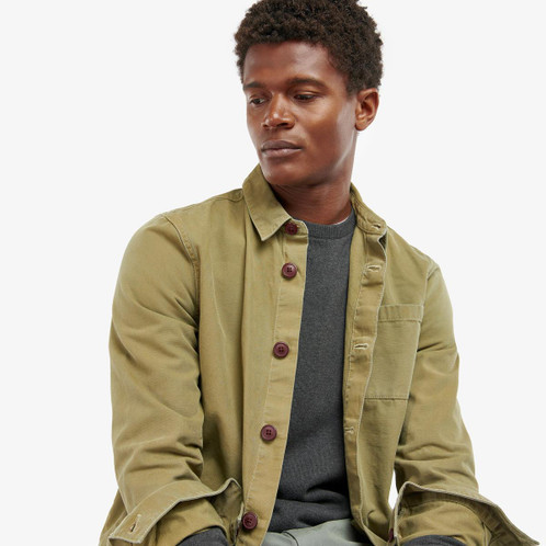 Bleached Olive Barbour Mens Washed Overshirt