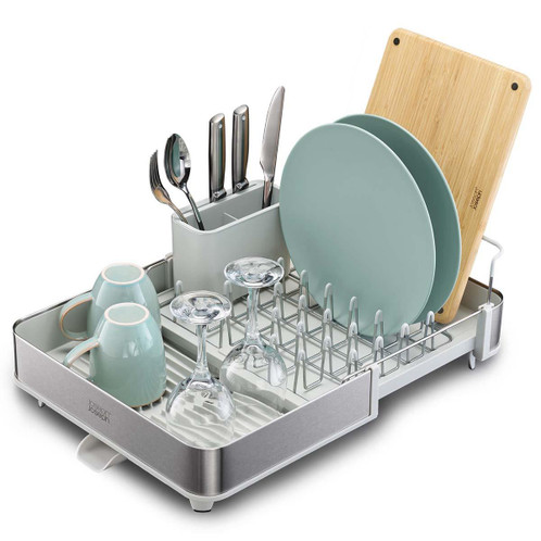 Joseph Joseph Extend Steel Light Stone Expandable Dish Rack inuse