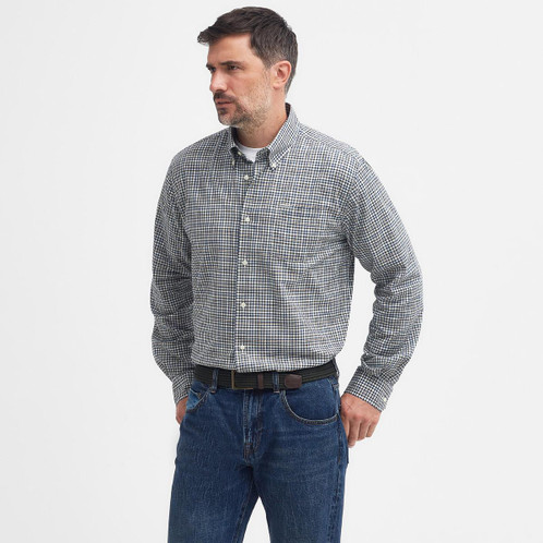 Olive Barbour Mens Durand Regular Fit Shirt On Model