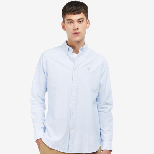 Sky Blue Barbour Mens Striped Oxtown Tailored Shirt On Model Sky Blue Barbour Mens Striped Oxtown Tailored Shirt On Model