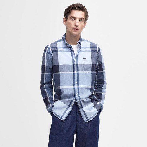 Berwick Blue Tartan Barbour Mens Harris Tailored Shirt On Model