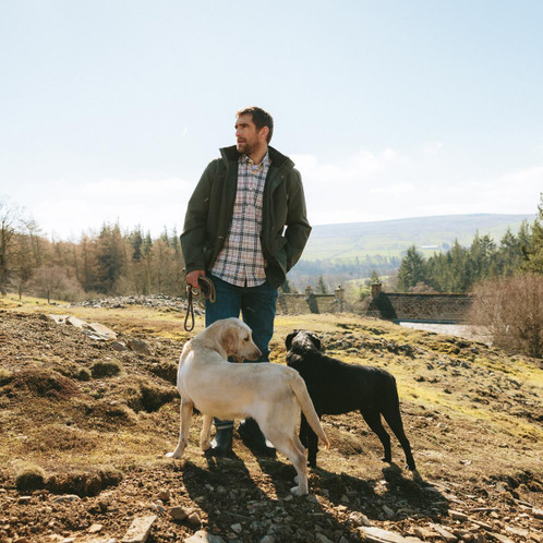 Navy Barbour Mens Drafthill Short Sleeve Regular Fit Shirt Lifestyle With Dogs