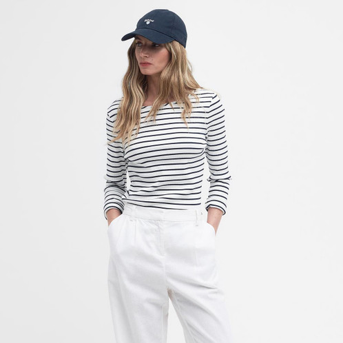 Cloud Stripe Barbour Womens Langton Top On Model