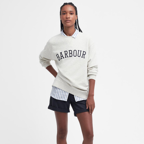 Cloud/Navy Barbour Womens Northumberland Sweatshirt On Model