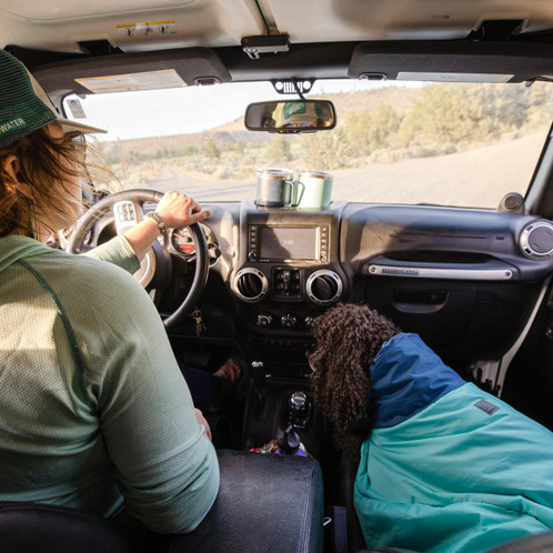 Aurora Teal Ruffwear Dirtbag Dog Drying Towel Lifestyle In Car