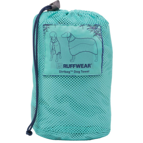 Aurora Teal Ruffwear Dirtbag Dog Drying Towel Packed away