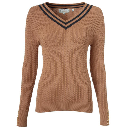 Dark Camel Marl Holland Cooper Womens Zoe V-Neck Knitted Jumper