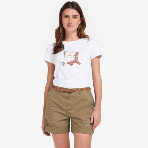 Khaki Barbour Womens Chino Shorts On Model