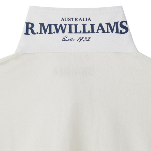 White Blue R.M. Williams Mens Buck Rugby Top Collar
