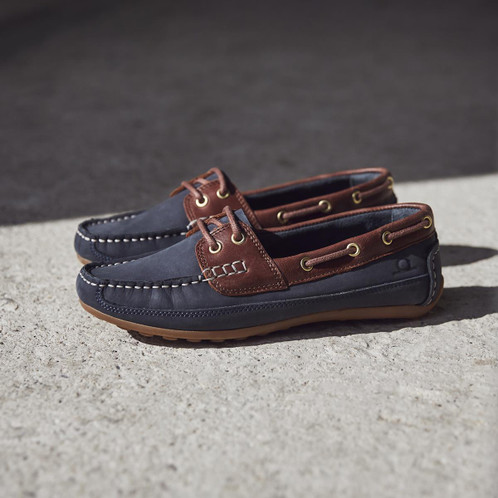 Navy/Burgundy Chatham Womens Cromer Moccasins Lifestyle 1 Navy/Burgundy Chatham Womens Cromer Moccasins Lifestyle 1