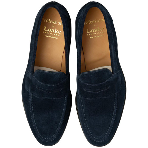 Navy Suede Loake Mens Imperial Loafer Top