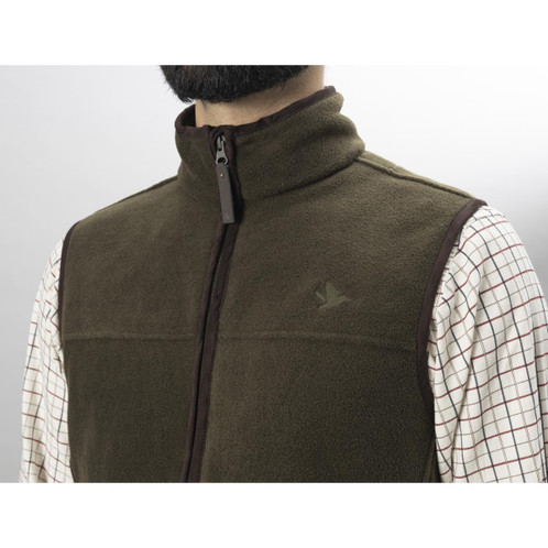 Pine Green Melange Seeland Mens Woodcock Earl Fleece Waistcoat On Model Detail