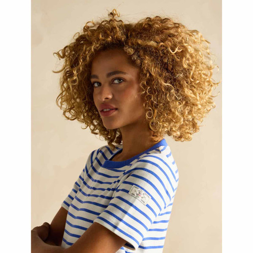 Blue Stripe Joules Eden Womens Striped Dress On Model Sleeve Detail