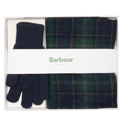 Green Loch Barbour Mens Tartan Scarf and Glove Gift Set