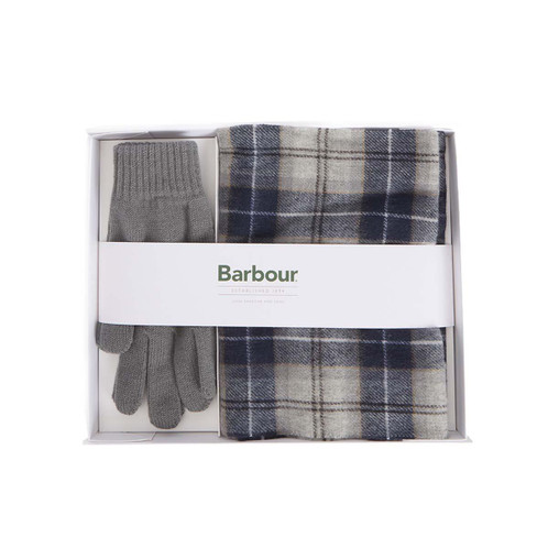 Grey Midnight Barbour Mens Tartan Scarf and Glove Gift Set