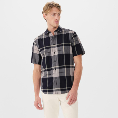 Navy/Pink R.M. Williams Mens Hervey Shirt On Model