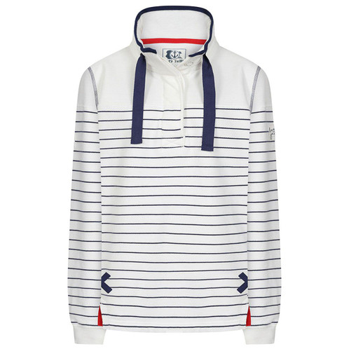 White Lazy Jacks Womens LJ14 Striped Button Neck Sweatshirt