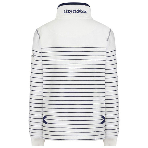 White Lazy Jacks Womens LJ14 Striped Button Neck Sweatshirt Back