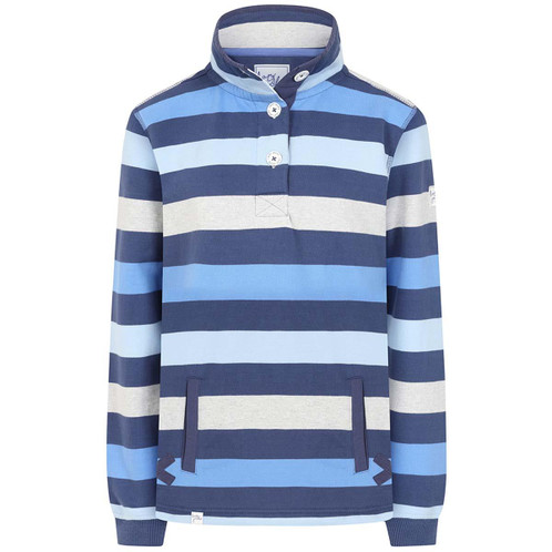 Winter Blues Lazy Jacks Womens LJ6 Striped Button Neck Sweatshirt