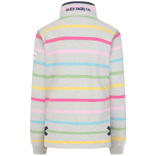 Winter Brights Lazy Jacks Womens LJ6 Striped Button Neck Sweatshirt Back